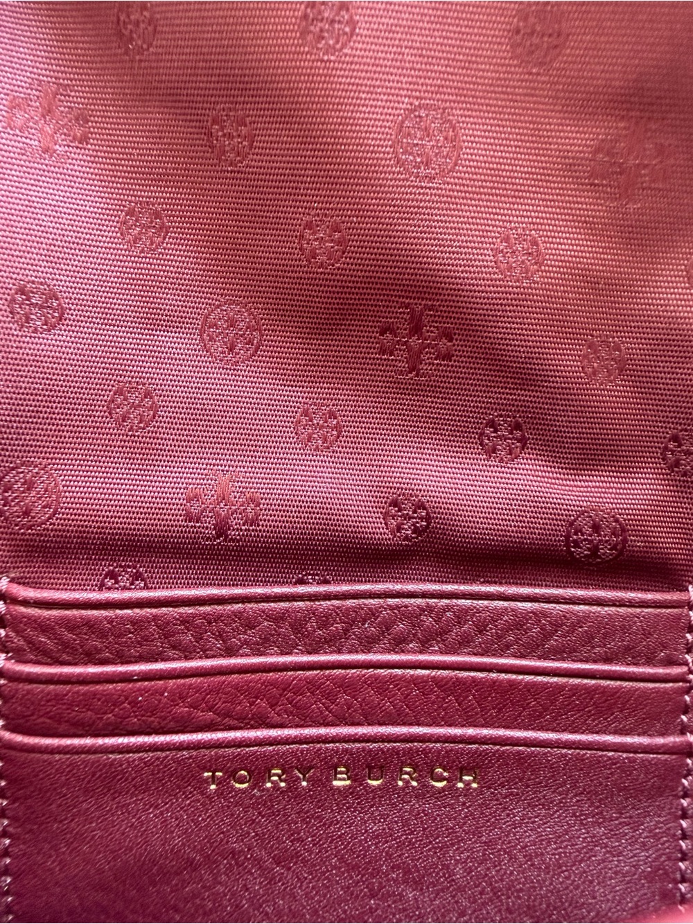 Tory Burch Burgundy Leather Crossbody Bag Adjustable Strap Gold Logo - Picture 5 of 6